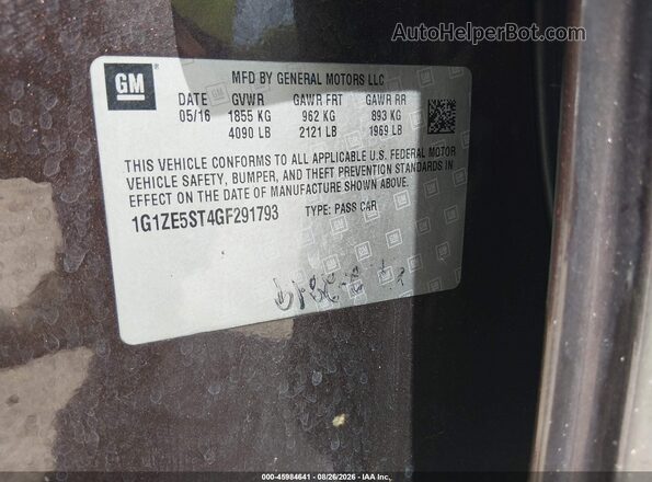 1G1ZE5ST4GF291793 2016 CHEVROLET MALIBU Champagne Widok komory silnika