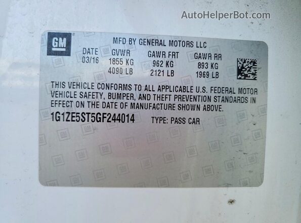 1G1ZE5ST5GF244014 2016 CHEVROLET MALIBU Белый Вид подкапотного пространства