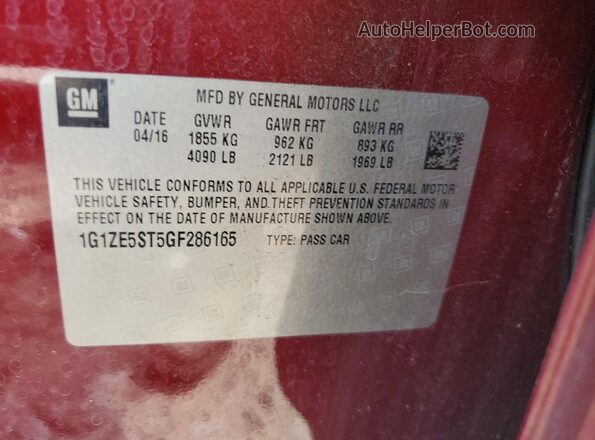 1G1ZE5ST5GF286165 2016 CHEVROLET MALIBU Burgundy Widok komory silnika