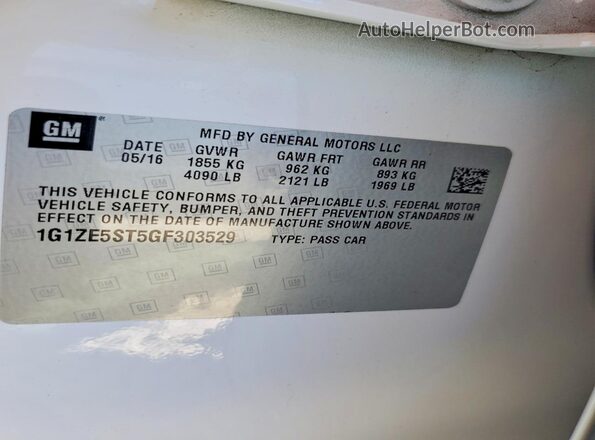 1G1ZE5ST5GF303529 2016 CHEVROLET MALIBU White ძრავის განყოფილების ხედი