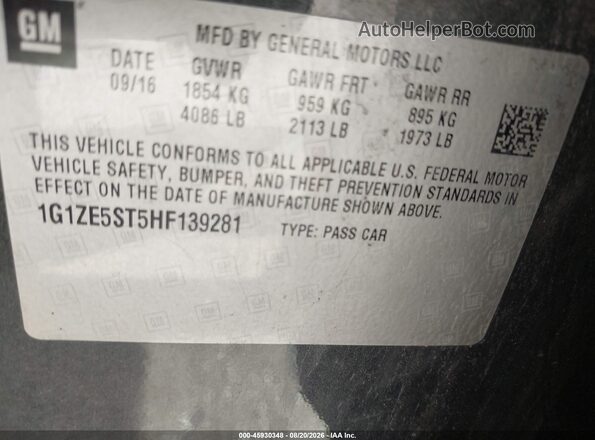 1G1ZE5ST5HF139281 2017 CHEVROLET MALIBU Gray Engine compartment view