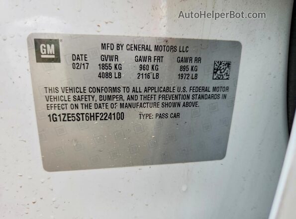 1G1ZE5ST6HF224100 2017 CHEVROLET MALIBU Белый Вид подкапотного пространства