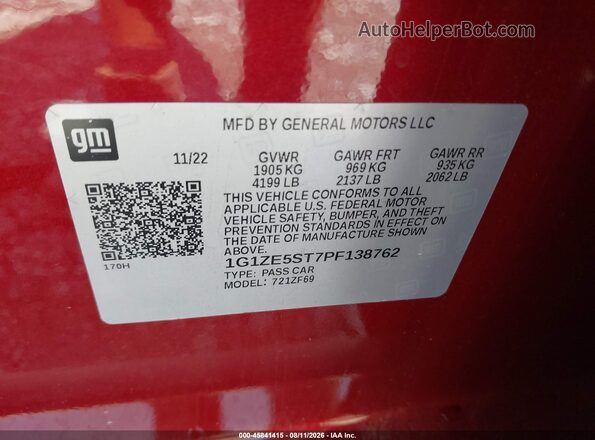 1G1ZE5ST7PF138762 2023 CHEVROLET MALIBU Red Widok komory silnika