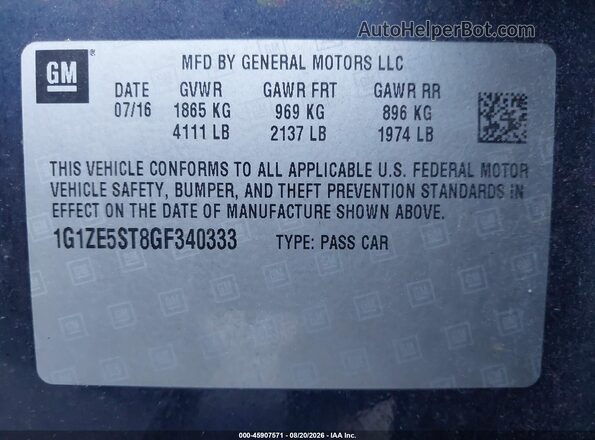 1G1ZE5ST8GF340333 2016 CHEVROLET MALIBU Navy Engine compartment view