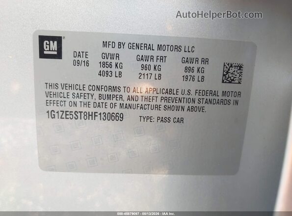 1G1ZE5ST8HF130669 2017 CHEVROLET MALIBU White Вид підкапотного простору