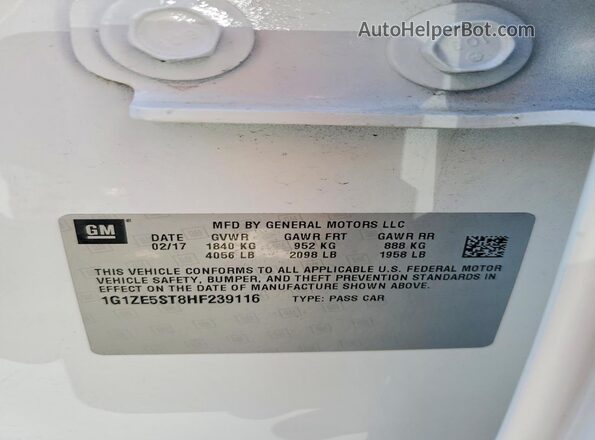 1G1ZE5ST8HF239116 2017 CHEVROLET MALIBU Белый Вид подкапотного пространства