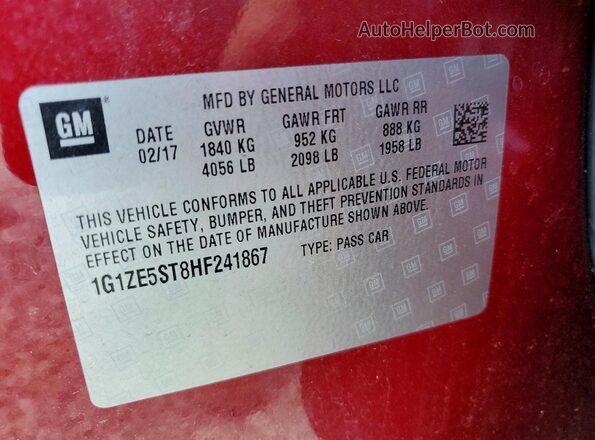 1G1ZE5ST8HF241867 2017 CHEVROLET MALIBU Красный Вид подкапотного пространства