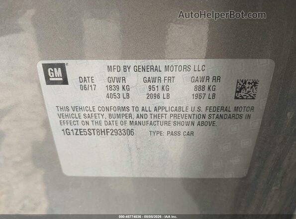 1G1ZE5ST8HF293306 2017 CHEVROLET MALIBU Silver Vista del compartimento del motor