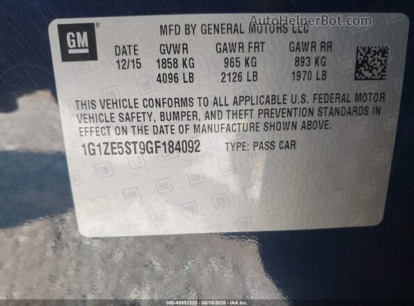 1G1ZE5ST9GF184092 2016 CHEVROLET MALIBU Синий Вид подкапотного пространства