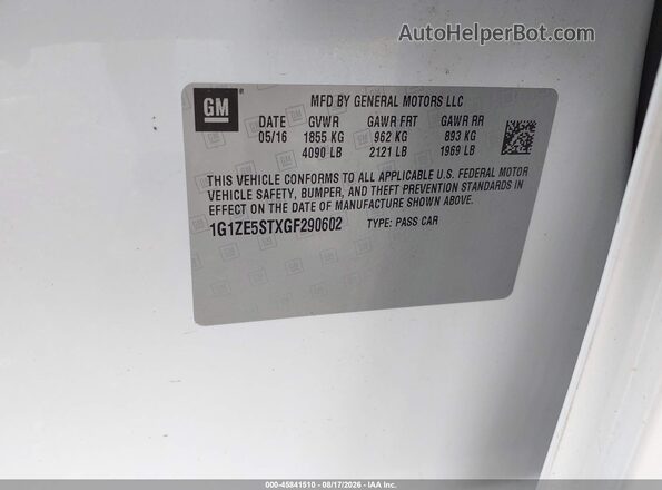 1G1ZE5STXGF290602 2016 CHEVROLET MALIBU Белый Вид подкапотного пространства