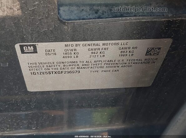 1G1ZE5STXGF296979 2016 CHEVROLET MALIBU Gray Widok komory silnika