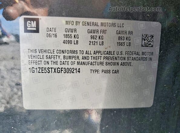 1G1ZE5STXGF309214 2016 CHEVROLET MALIBU Charcoal Vista de la etiqueta del VIN