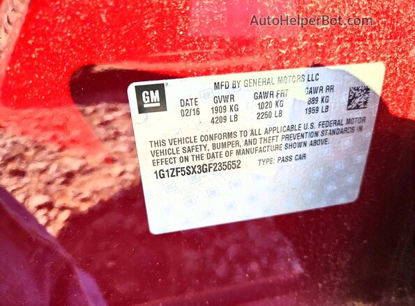 1G1ZF5SX3GF235652 2016 CHEVROLET MALIBU Red Widok naklejki z numerem VIN
