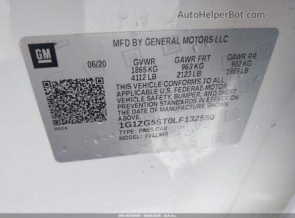 1G1ZG5ST0LF132550 2020 CHEVROLET MALIBU White Engine compartment view