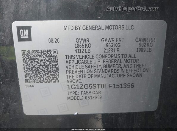 1G1ZG5ST0LF151356 2020 CHEVROLET MALIBU Black Vista del compartimento del motor