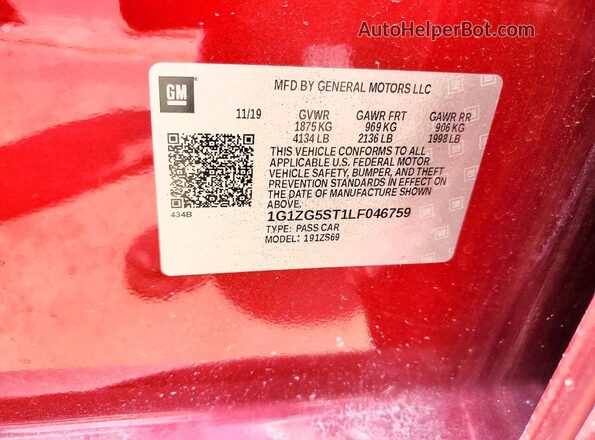 1G1ZG5ST1LF046759 2020 CHEVROLET MALIBU Burgundy VIN კოდის სტიკერის ხედი