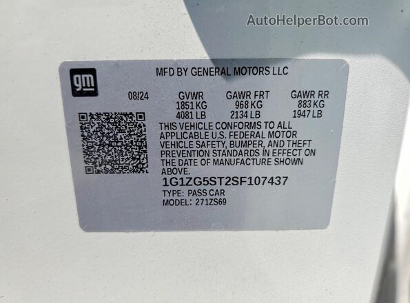 1G1ZG5ST2SF107437 2025 CHEVROLET MALIBU White VIN sticker view