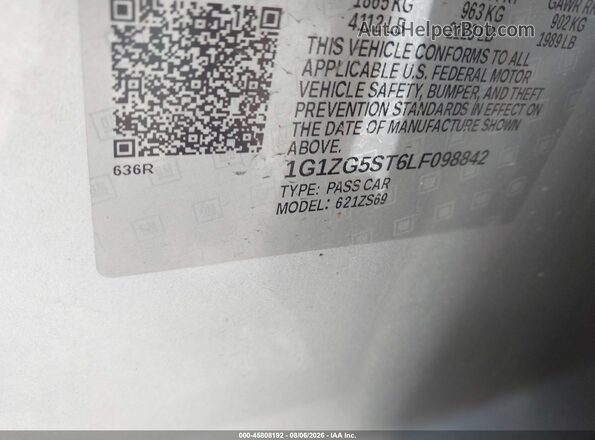 1G1ZG5ST6LF098842 2020 CHEVROLET MALIBU Silver Widok komory silnika