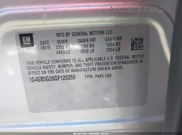 1G4GB5G36GF129269 2016 BUICK LACROSSE Silver Engine compartment view