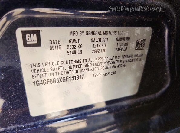 1G4GF5G3XGF141817 2016 BUICK LACROSSE Blue ძრავის განყოფილების ხედი