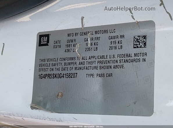 1G4PR5SK0G4158207 2016 BUICK VERANO White Engine compartment view