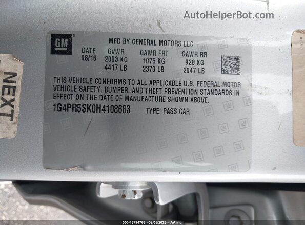 1G4PR5SK0H4108683 2017 BUICK VERANO Silver Engine compartment view