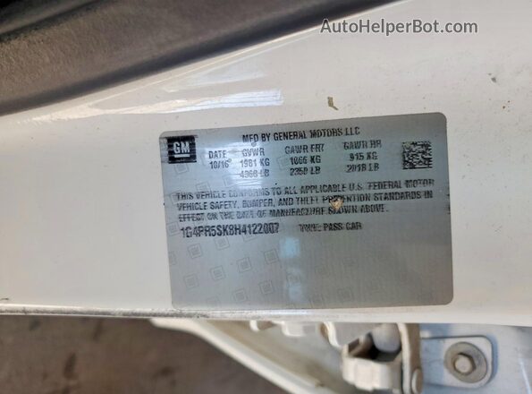 1G4PR5SK8H4122007 2017 BUICK VERANO White Вид підкапотного простору