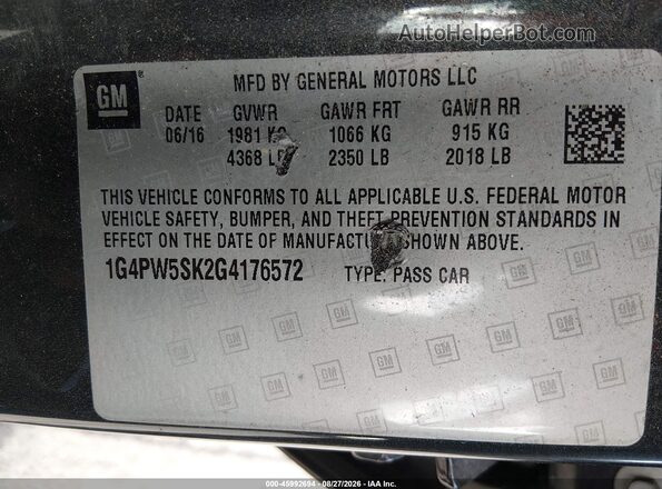 1G4PW5SK2G4176572 2016 BUICK VERANO Gray ძრავის განყოფილების ხედი