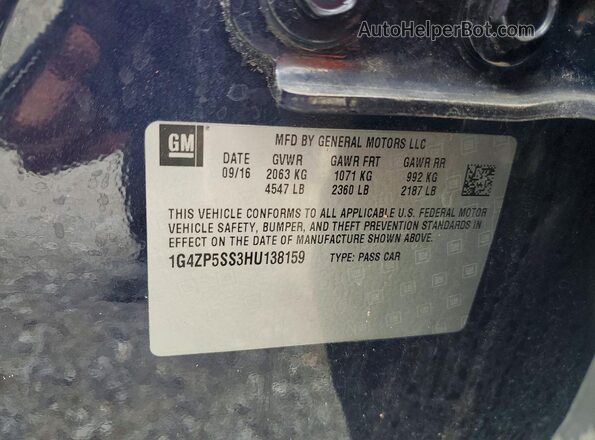 1G4ZP5SS3HU138159 2017 BUICK LACROSSE Синий Вид подкапотного пространства