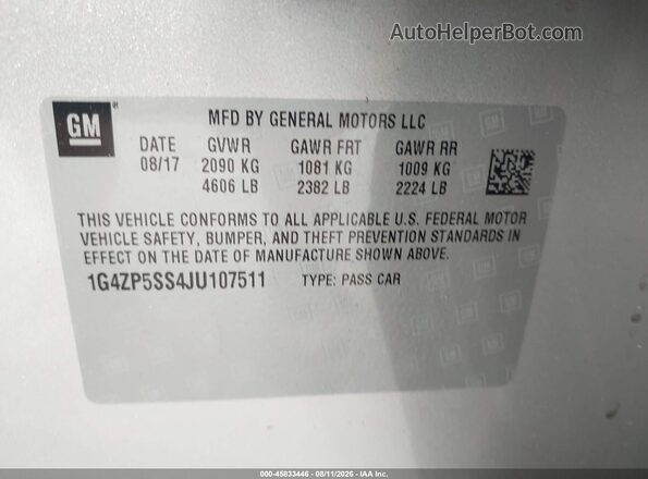 1G4ZP5SS4JU107511 2018 BUICK LACROSSE Серебряный Вид подкапотного пространства
