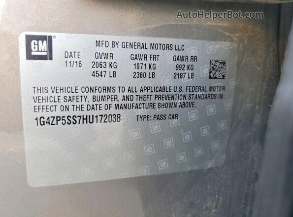 1G4ZP5SS7HU172038 2017 BUICK LACROSSE Gray ძრავის განყოფილების ხედი