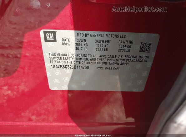 1G4ZR5SS2JU114760 2018 BUICK LACROSSE Red Вид підкапотного простору