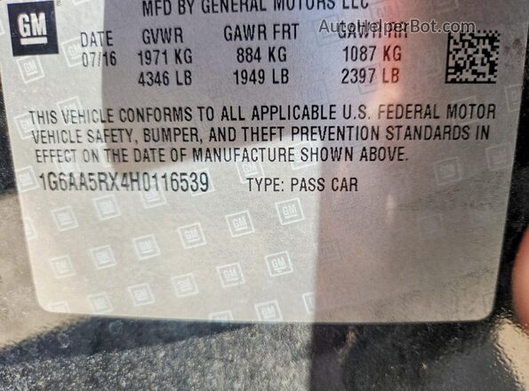 1G6AA5RX4H0116539 2017 CADILLAC ATS Black VIN sticker view