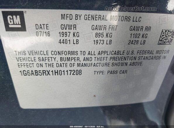 1G6AB5RX1H0117208 2017 CADILLAC ATS Синий Вид подкапотного пространства