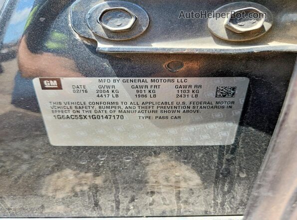 1G6AC5SX1G0147170 2016 CADILLAC ATS Gray Engine compartment view