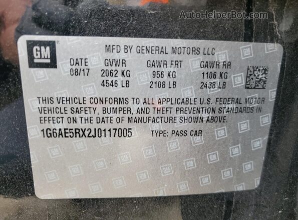 1G6AE5RX2J0117005 2018 CADILLAC ATS Черный Вид наклейки с VIN-кодом