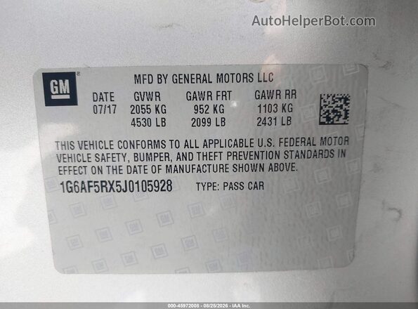 1G6AF5RX5J0105928 2018 CADILLAC ATS Серебряный Вид подкапотного пространства