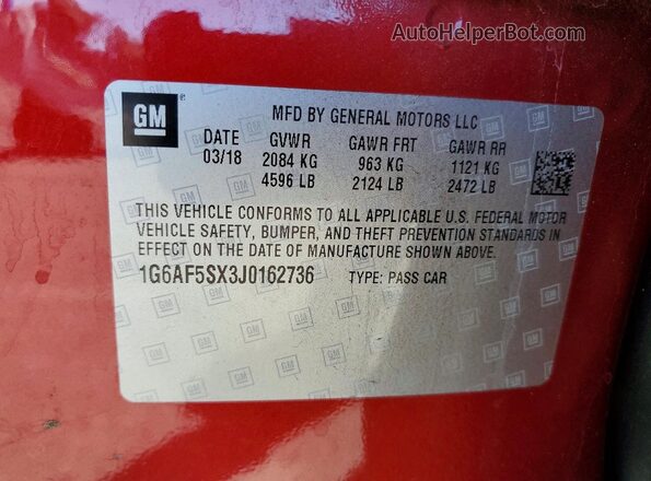 1G6AF5SX3J0162736 2018 CADILLAC ATS Red Vista del compartimento del motor