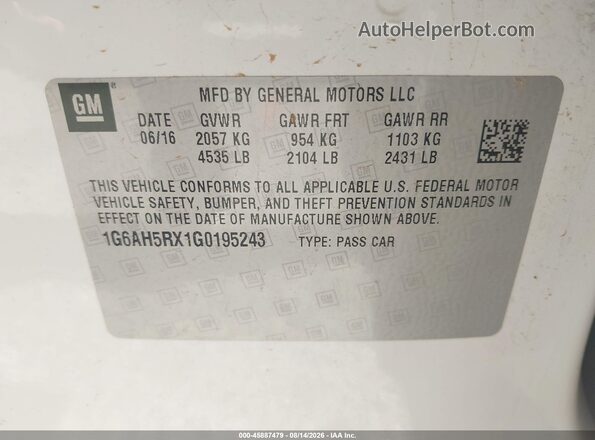 1G6AH5RX1G0195243 2016 CADILLAC ATS White Շարժիչի բաժամունքի տեսք