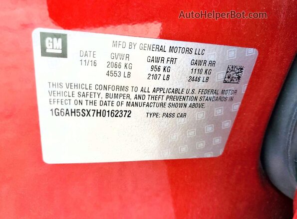 1G6AH5SX7H0162372 2017 CADILLAC ATS Red ძრავის განყოფილების ხედი