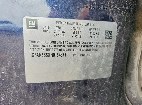 1G6AK5SSXH0154871 2017 CADILLAC ATS Blue ძრავის განყოფილების ხედი