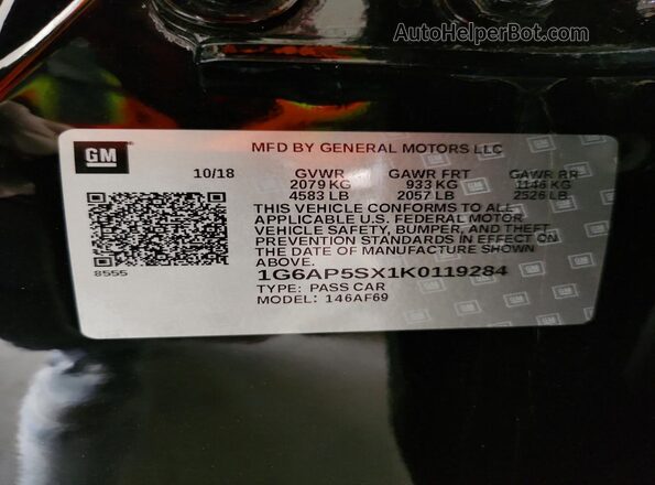 1G6AP5SX1K0119284 2019 CADILLAC CTS Black Вид підкапотного простору
