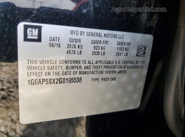 1G6AP5SX2G0195538 2016 CADILLAC CTS Black Vista del compartimento del motor