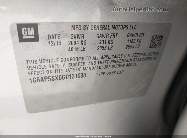 1G6AP5SX6G0131938 2016 CADILLAC CTS Silver Engine compartment view