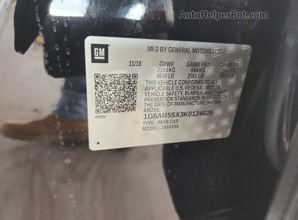 1G6AR5SX3K0124626 2019 CADILLAC CTS Black Engine compartment view