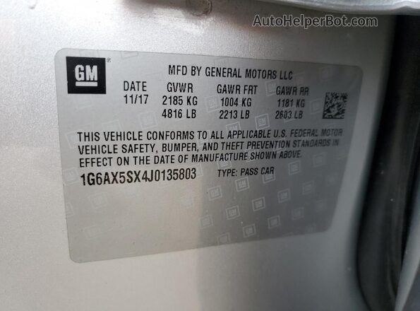 1G6AX5SX4J0135803 2018 CADILLAC CTS Серебряный Вид подкапотного пространства