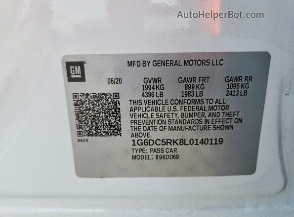1G6DC5RK8L0140119 2020 CADILLAC CT4 Белый Вид наклейки с VIN-кодом
