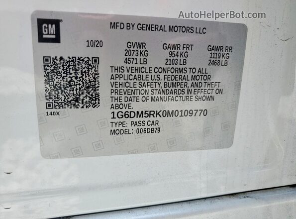 1G6DM5RK0M0109770 2021 CADILLAC CT5 Белый Вид наклейки с VIN-кодом