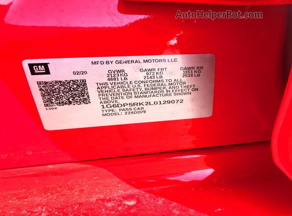 1G6DP5RK2L0129072 2020 CADILLAC CT5 Красный Вид подкапотного пространства