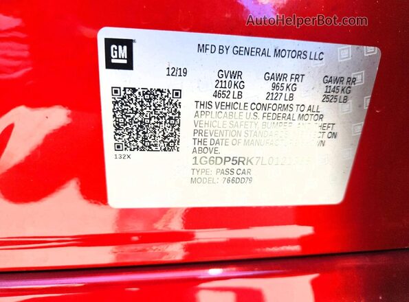1G6DP5RK7L0121386 2020 CADILLAC CT5 Red Vista del compartimento del motor